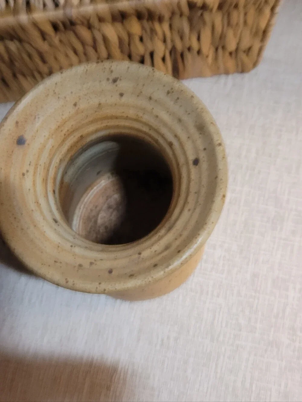 Handcrafted Ceramic Vase in Warm Tan. Vintage Mid Century Pottery
